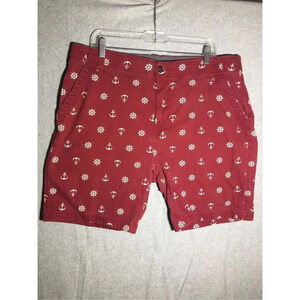 Mens Denali Shorts Red Anchors Nautical Print Maroon White Casual Fishing